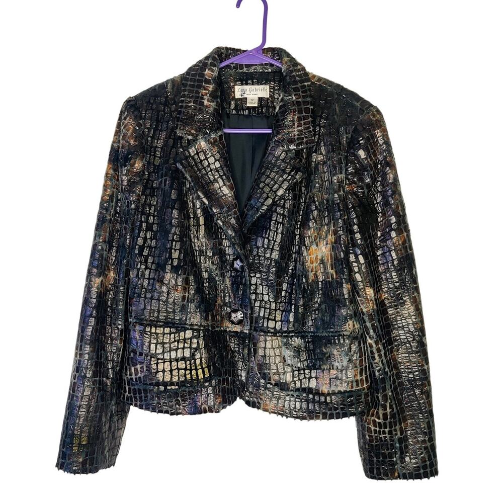 Vtg Lena Gabrielle Faux Fur Alligator Blazer Jacket Size 12 Glam Y2K 90s Mobwife